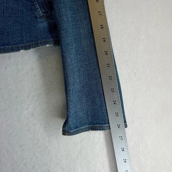 Free People Embroidered Demin Jacket Womens Size M Military Band Cropped Blue - Picture 9 of 11